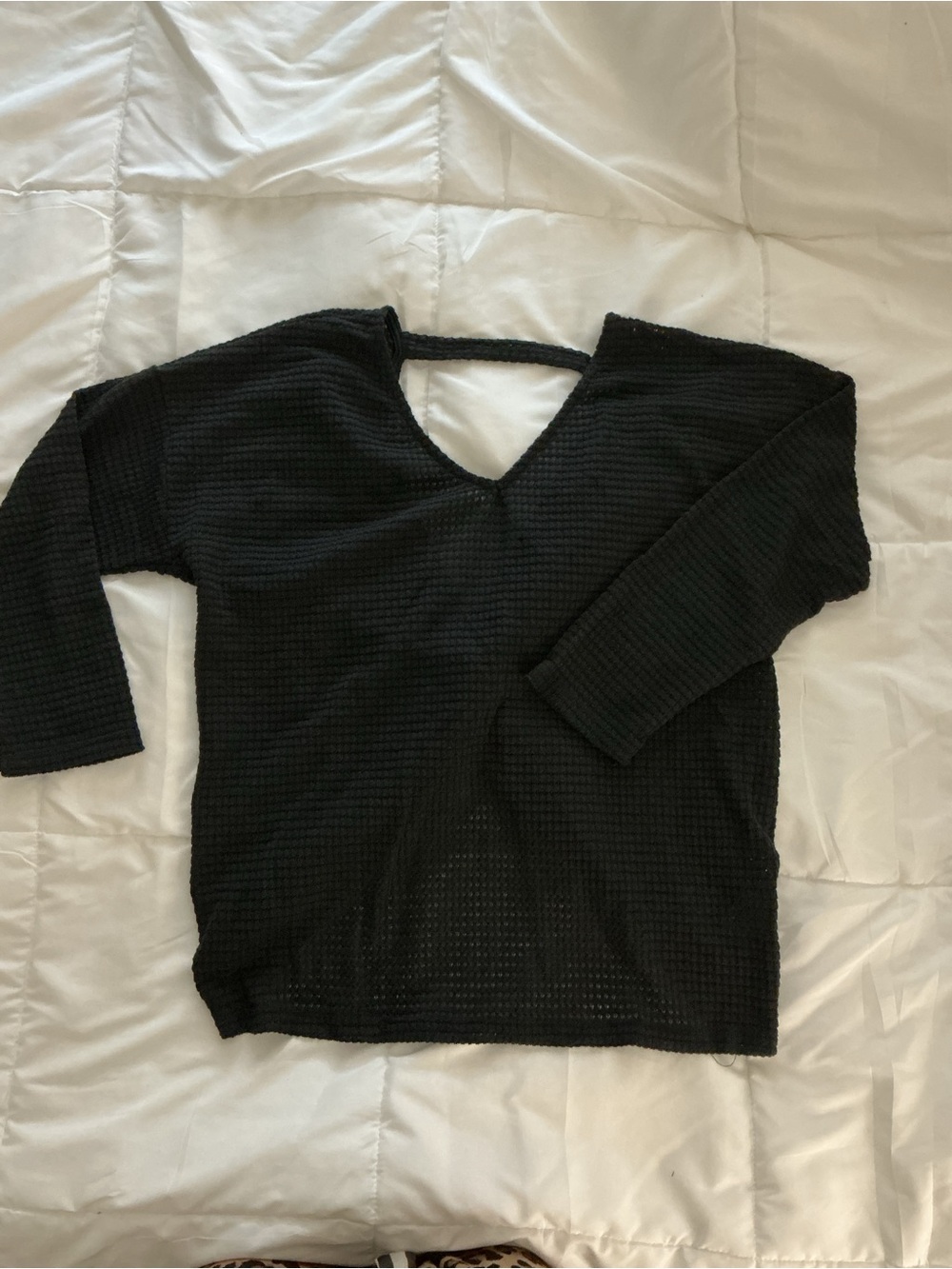 The Nest Flattering Open Back Thermal Knit Top - Black